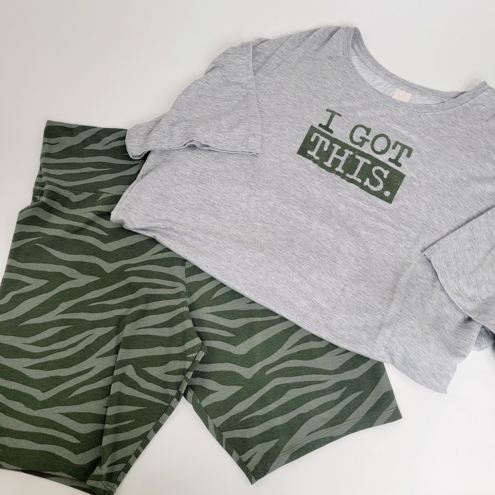 *3/$25 NWT Secret Treasure PJ Loungewear Set XL T-Shirt Bike Shorts U Got This
